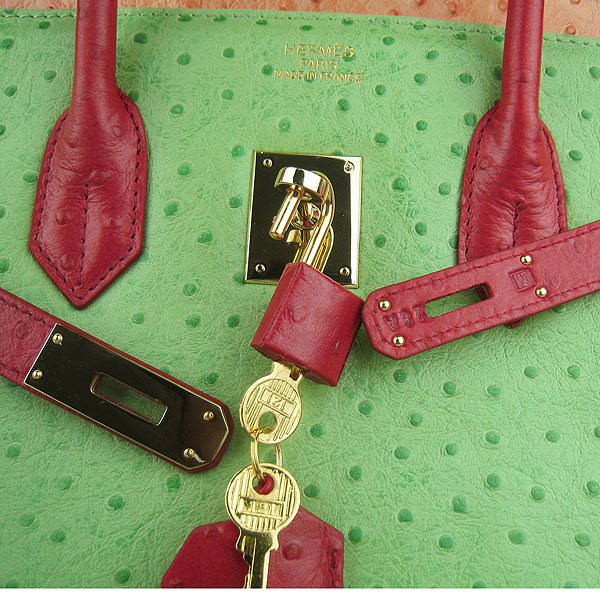 High Quality Fake Hermes Birkin 35CM Ostrich Veins Handbag Red/Orange/Green 6089 - Click Image to Close